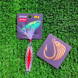 قاشقک ماهیگیری برند   GT_BIO طرح نقره ای پولکی خط قرمز 20گرم
